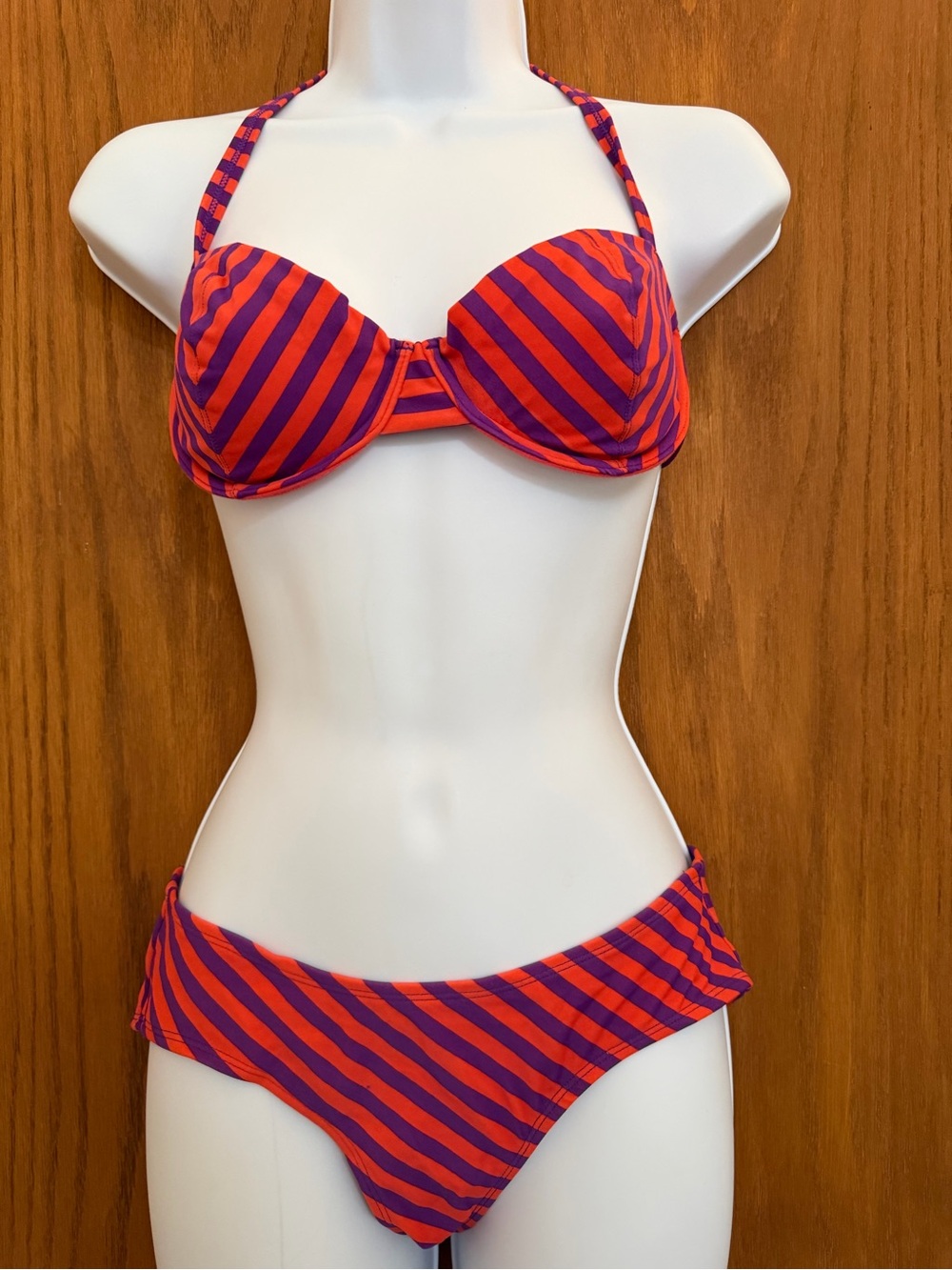 H&M Orange and Purple Striped Halter Bikini